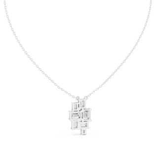 Front-view: Emerald Cut Diamond Pendant with Bezel Setting in 14k White Gold - Lab Grown - Driona Jewels