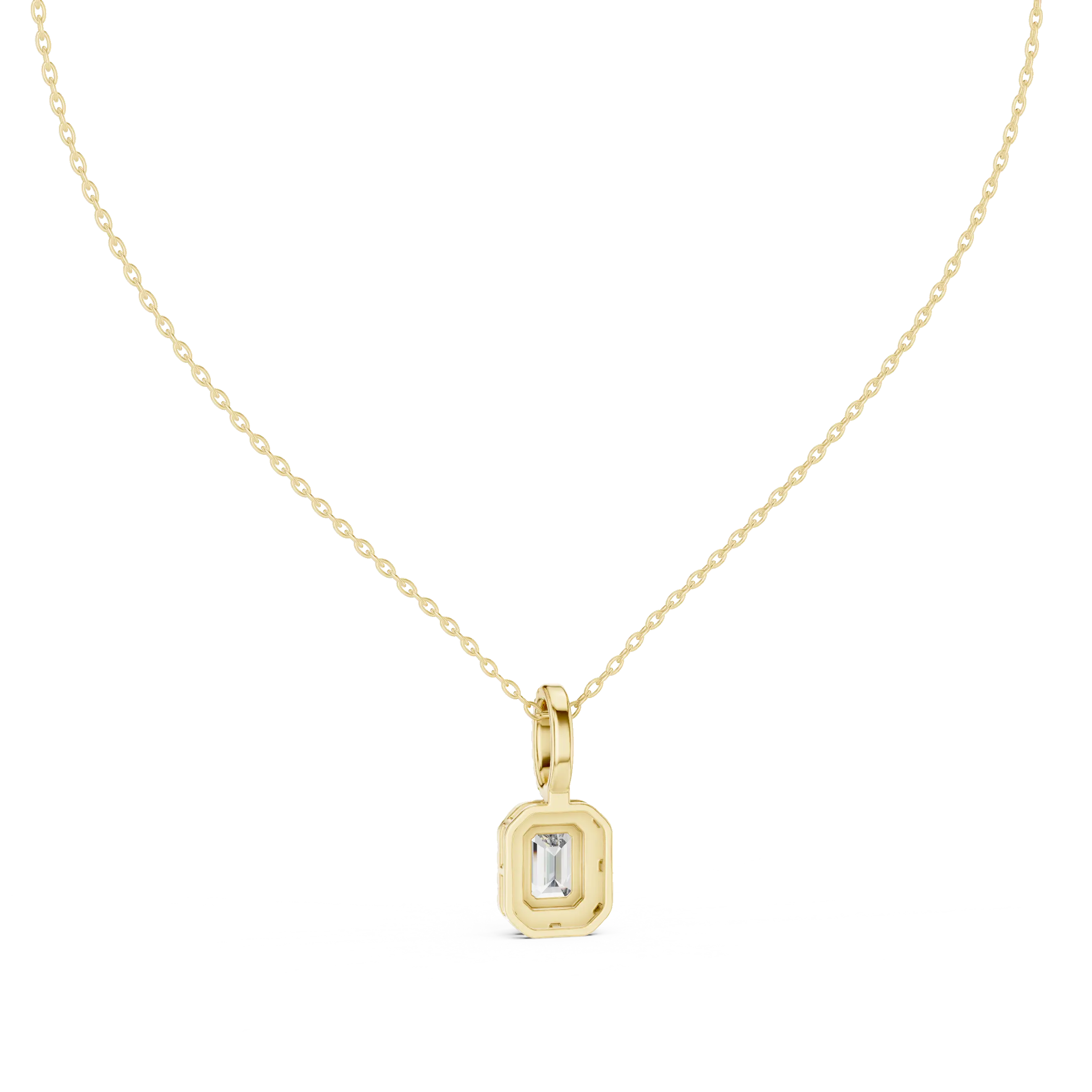 Front-View: Emerald Cut Diamond Pendant with Bezel Setting in 14k Yellow Gold - Lab Grown - Driona Jewels