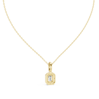 Front-View: Emerald Cut Diamond Pendant with Bezel Setting in 14k Yellow Gold - Lab Grown - Driona Jewels