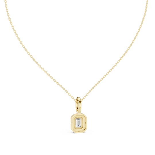 Front-View: Emerald Cut Diamond Pendant with Bezel Setting in 14k Yellow Gold - Lab Grown - Driona Jewels