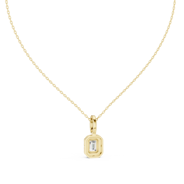 Front-View: Emerald Cut Diamond Pendant with Bezel Setting in 14k Yellow Gold - Lab Grown - Driona Jewels