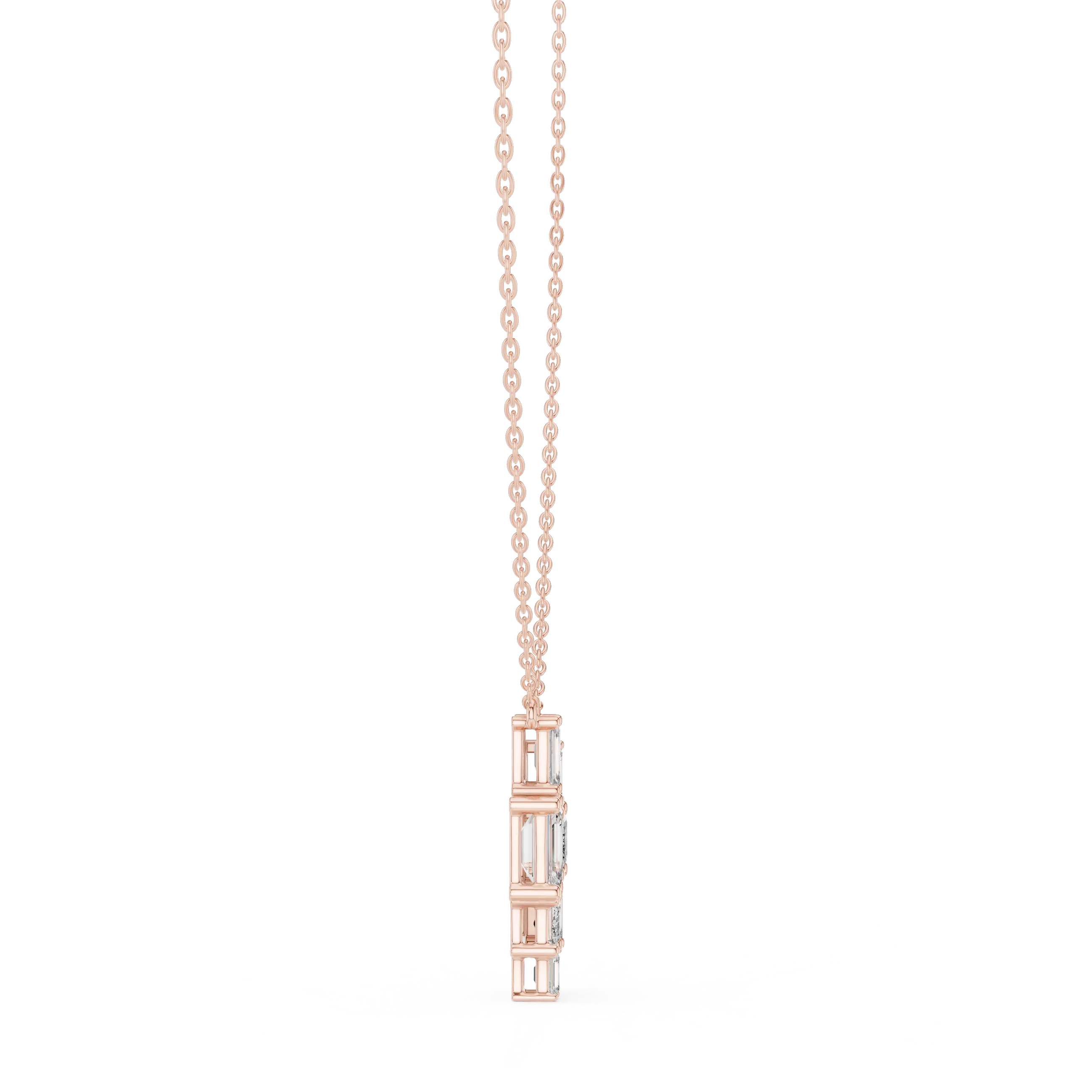 Front-View: Emerald Cut Diamond Pendant with Prong Setting in 14k Rose Gold - Lab Grown - Driona Jewels