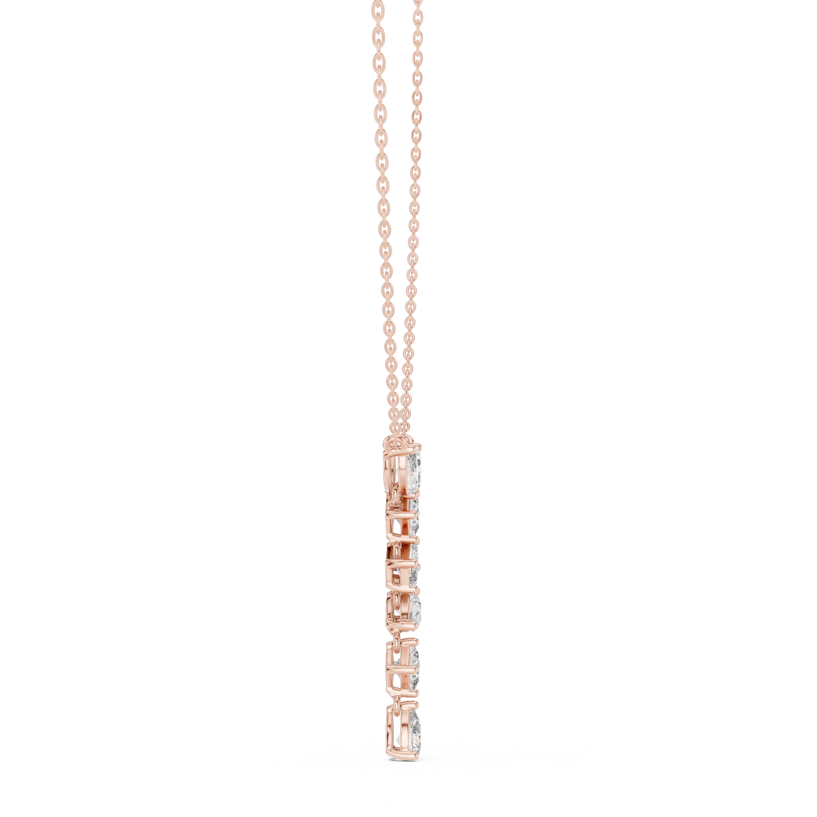 Side-Profile: Emerald Cut Diamond Pendant with Prong Setting in 14k Rose Gold - Lab Grown - Driona Jewels