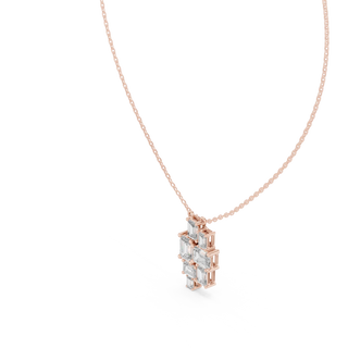 Three-quarter-view: Emerald Cut Diamond Pendant with Prong Setting in 14k Rose Gold - Lab Grown - Driona Jewels