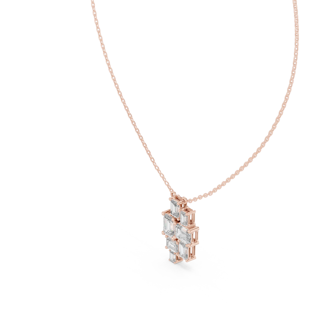 Three-quarter-view: Emerald Cut Diamond Pendant with Prong Setting in 14k Rose Gold - Lab Grown - Driona Jewels