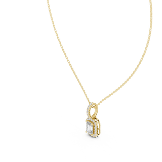 Front-view: Emerald Cut Diamond Pendant with Prong Setting in 14k Yellow Gold - Lab Grown - Driona Jewels