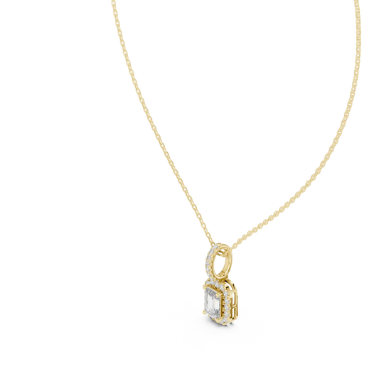 Front-view: Emerald Cut Diamond Pendant with Prong Setting in 14k Yellow Gold - Lab Grown - Driona Jewels