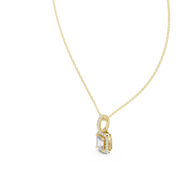 Front-view: Emerald Cut Diamond Pendant with Prong Setting in 14k Yellow Gold - Lab Grown - Driona Jewels