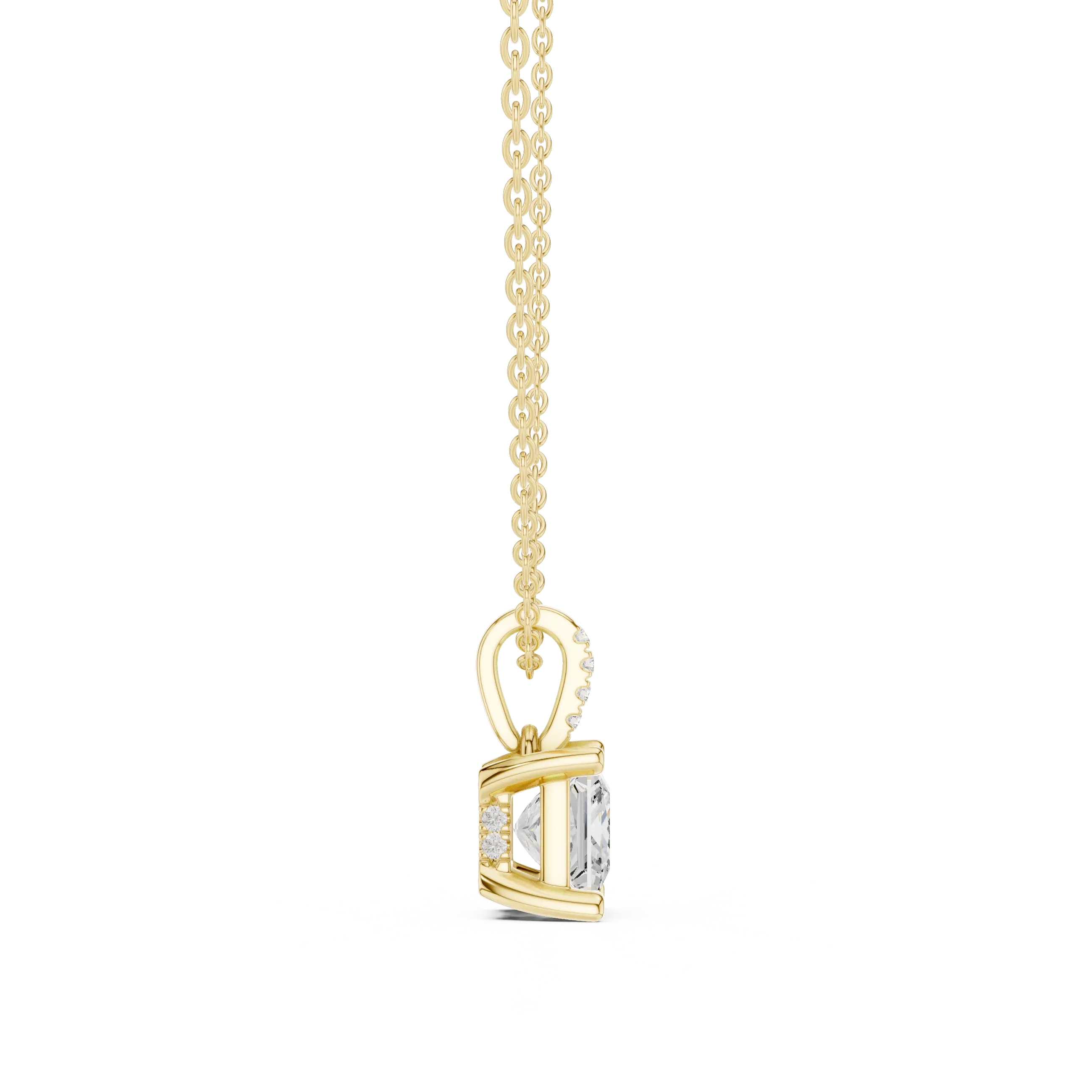 Sparkle-shot: Emerald Cut Diamond Pendant with Prong Setting in 14k Yellow Gold - Lab Grown - Driona Jewels