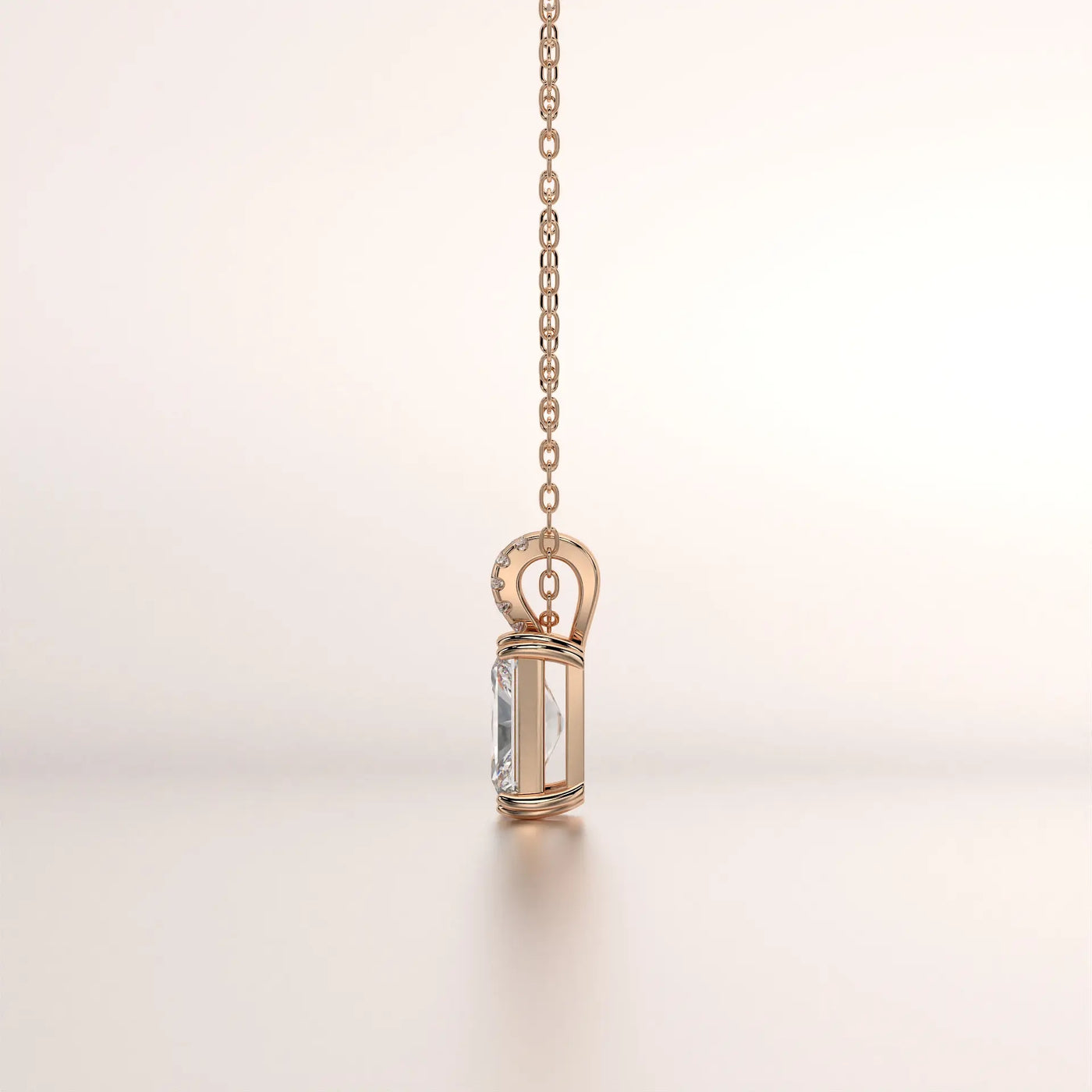 pendant emerald diamond rose gold 14k side profile