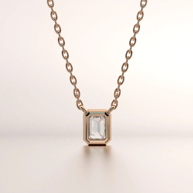 pendant emerald diamond rose gold base front