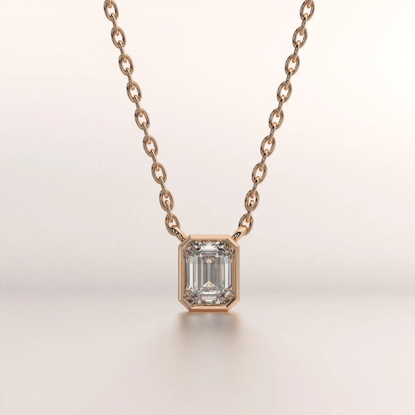 pendant emerald diamond rose gold base front