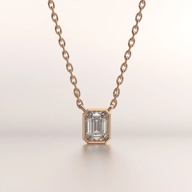 pendant emerald diamond rose gold base front