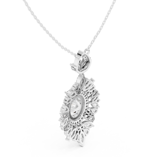 Three-quarter-view: Floral Cut Diamond Pendant with Halo Setting in 14k White Gold - Lab Grown - Driona Jewels