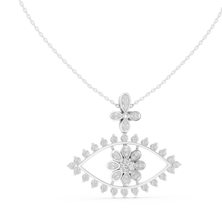 Front-View: Flower Cut Diamond Pendant with Pave Setting in 14k White Gold - Lab Grown - Driona Jewels