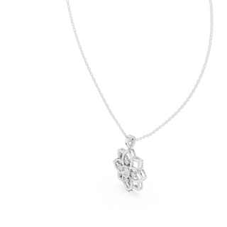 Front-View: Flower Cut Diamond Pendant with Prong Setting in 14k White Gold - Lab Grown - Driona Jewels