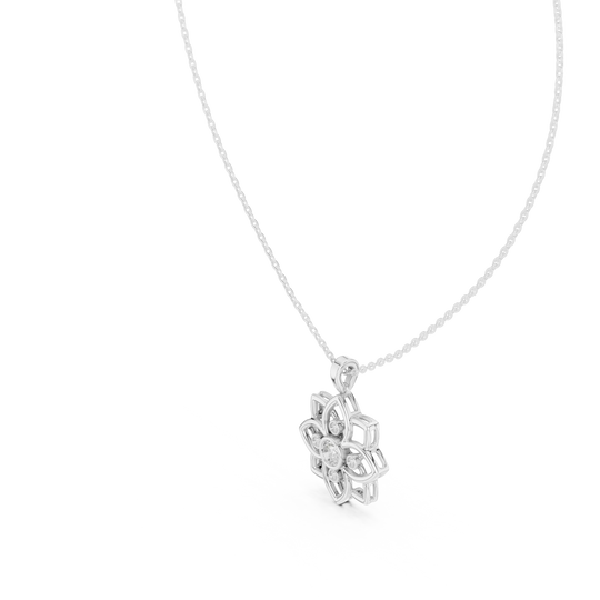 Front-View: Flower Cut Diamond Pendant with Prong Setting in 14k White Gold - Lab Grown - Driona Jewels