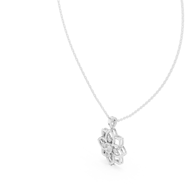 Front-View: Flower Cut Diamond Pendant with Prong Setting in 14k White Gold - Lab Grown - Driona Jewels