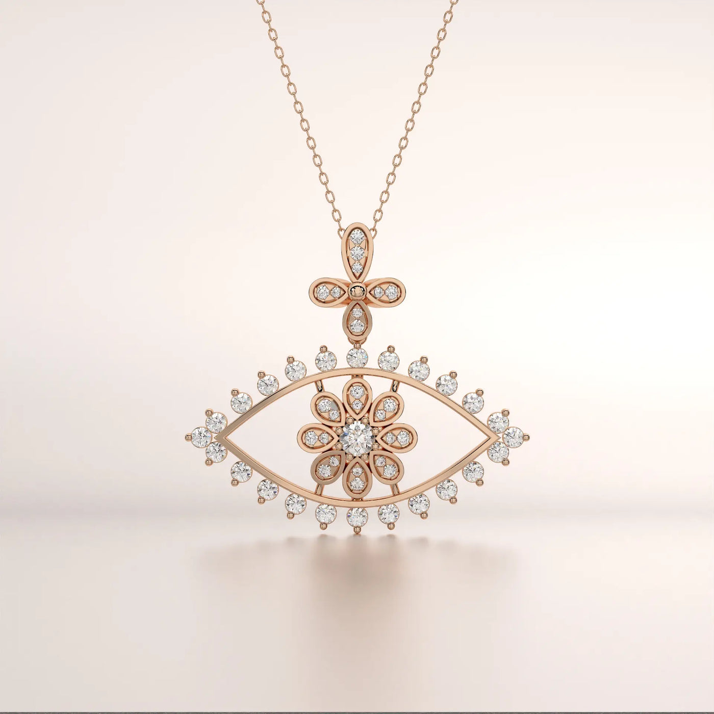pendant flower diamond rose gold base front