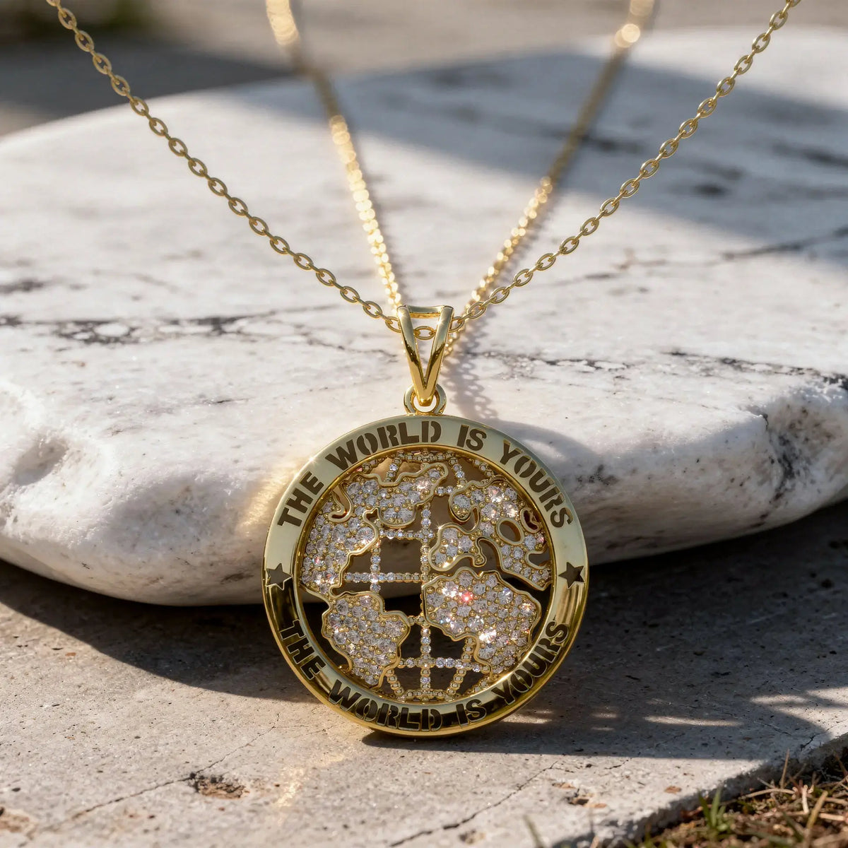 Front-view: Globe Diamond Pendant with Bezel Setting in 14k Gold - Lab Grown - Driona Jewels