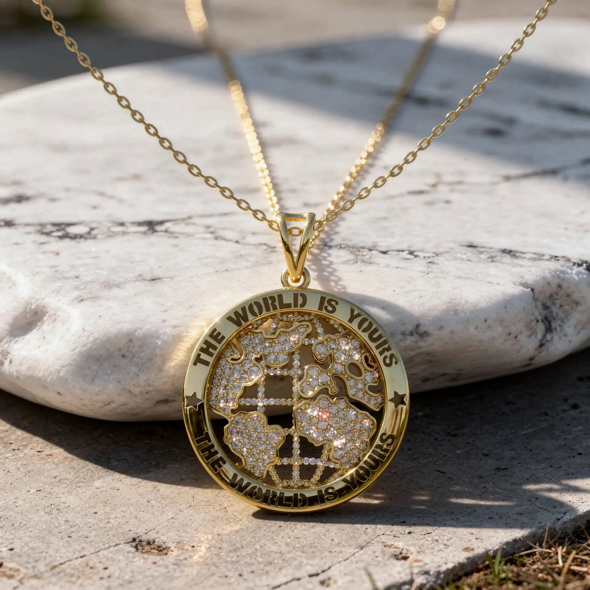 Front-view: Globe Diamond Pendant with Bezel Setting in 14k Gold - Lab Grown - Driona Jewels