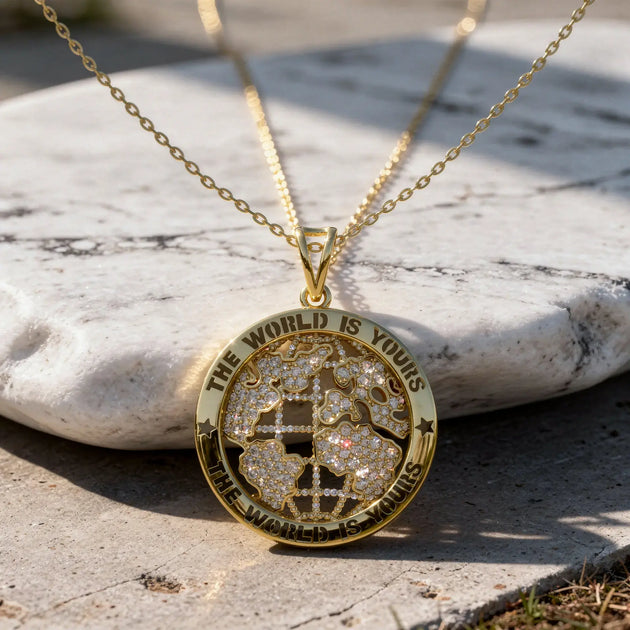 Front-view: Globe Diamond Pendant with Bezel Setting in 14k Gold - Lab Grown - Driona Jewels