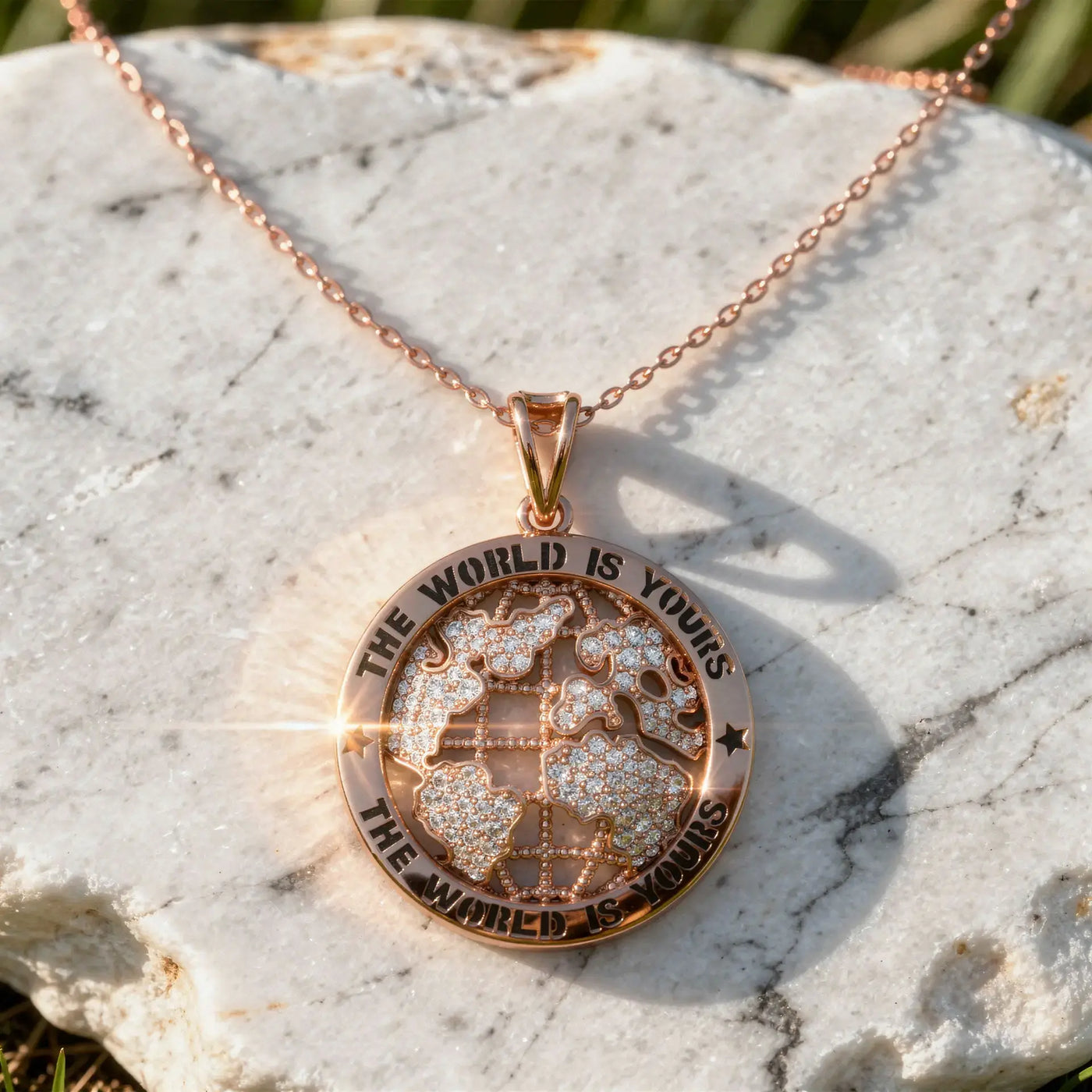 Front-view: Globe Diamond Pendant with Pave Setting in 14k Rose Gold - Lab Grown - Driona Jewels