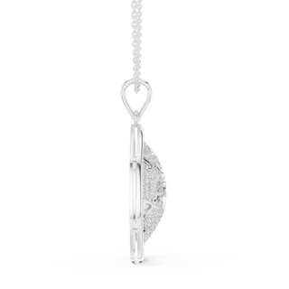 Side-Profile: Halo Diamond Pendant with Pave Setting in 14k White Gold - Lab Grown - Driona Jewels