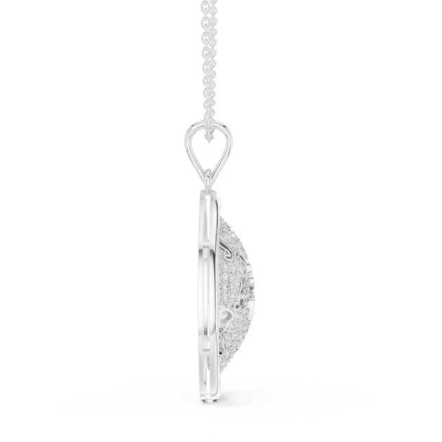 Side-Profile: Halo Diamond Pendant with Pave Setting in 14k White Gold - Lab Grown - Driona Jewels
