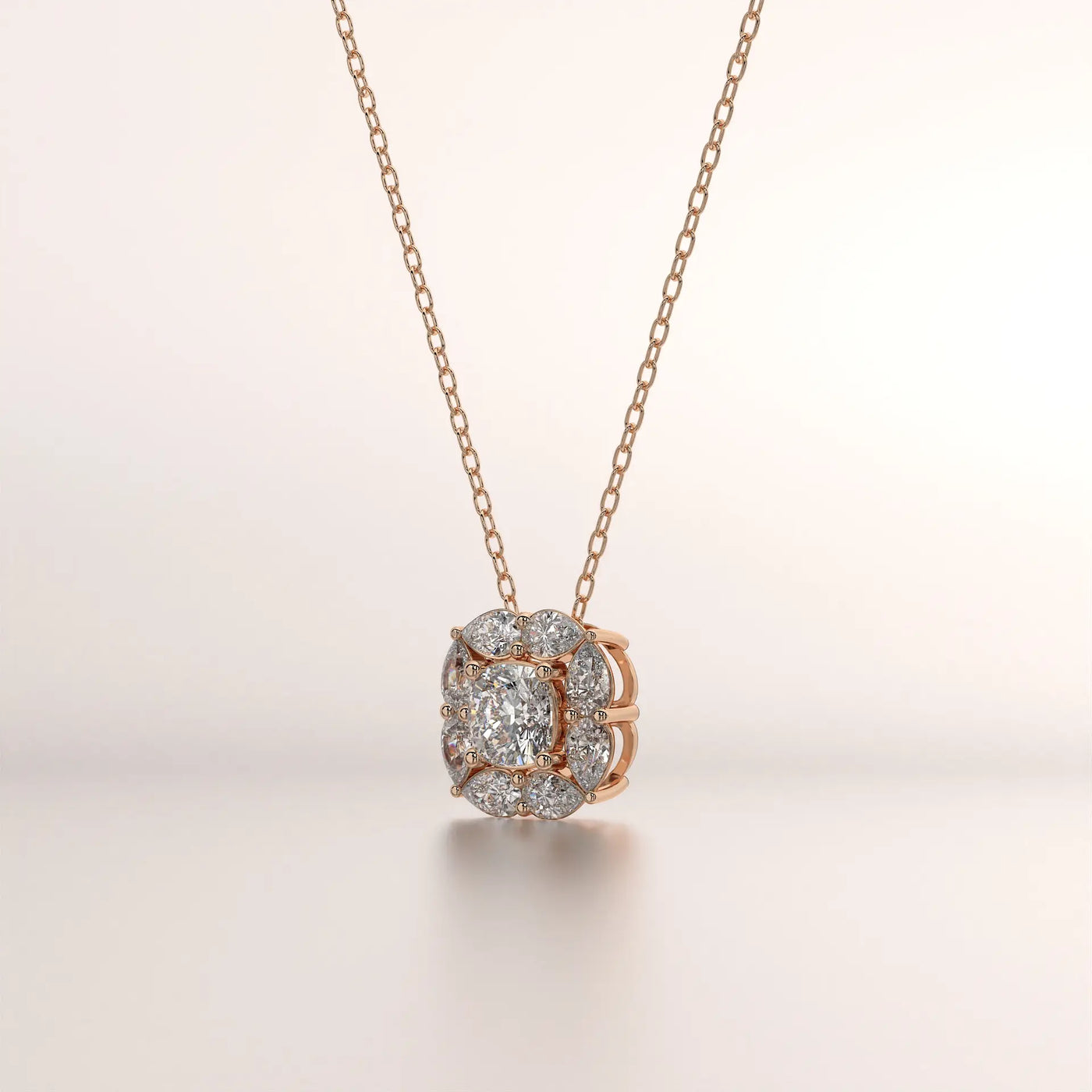 pendant halo diamond rose gold 14k front
