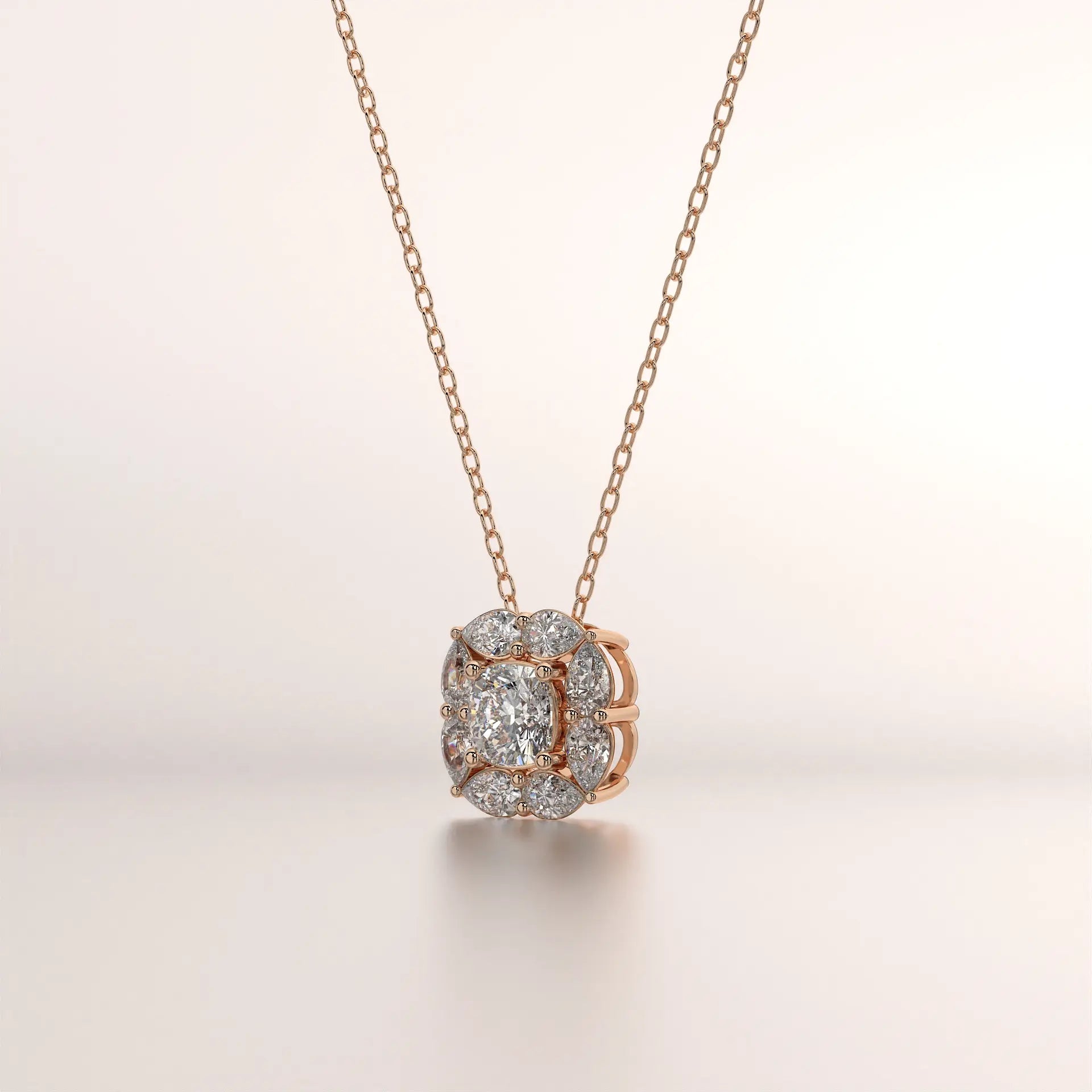 pendant halo diamond rose gold 14k front