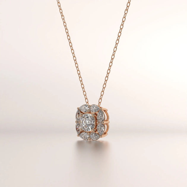 pendant halo diamond rose gold 14k front
