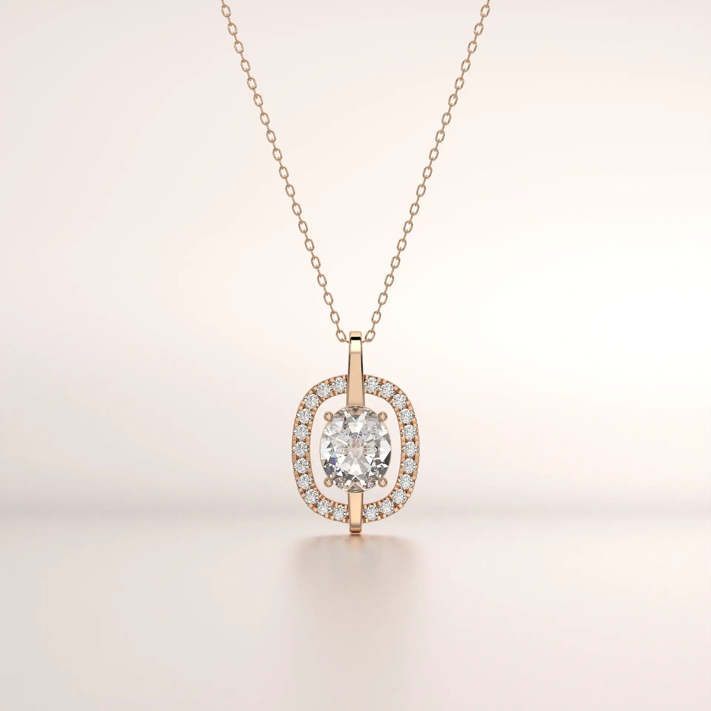 pendant halo diamond rose gold 14k front