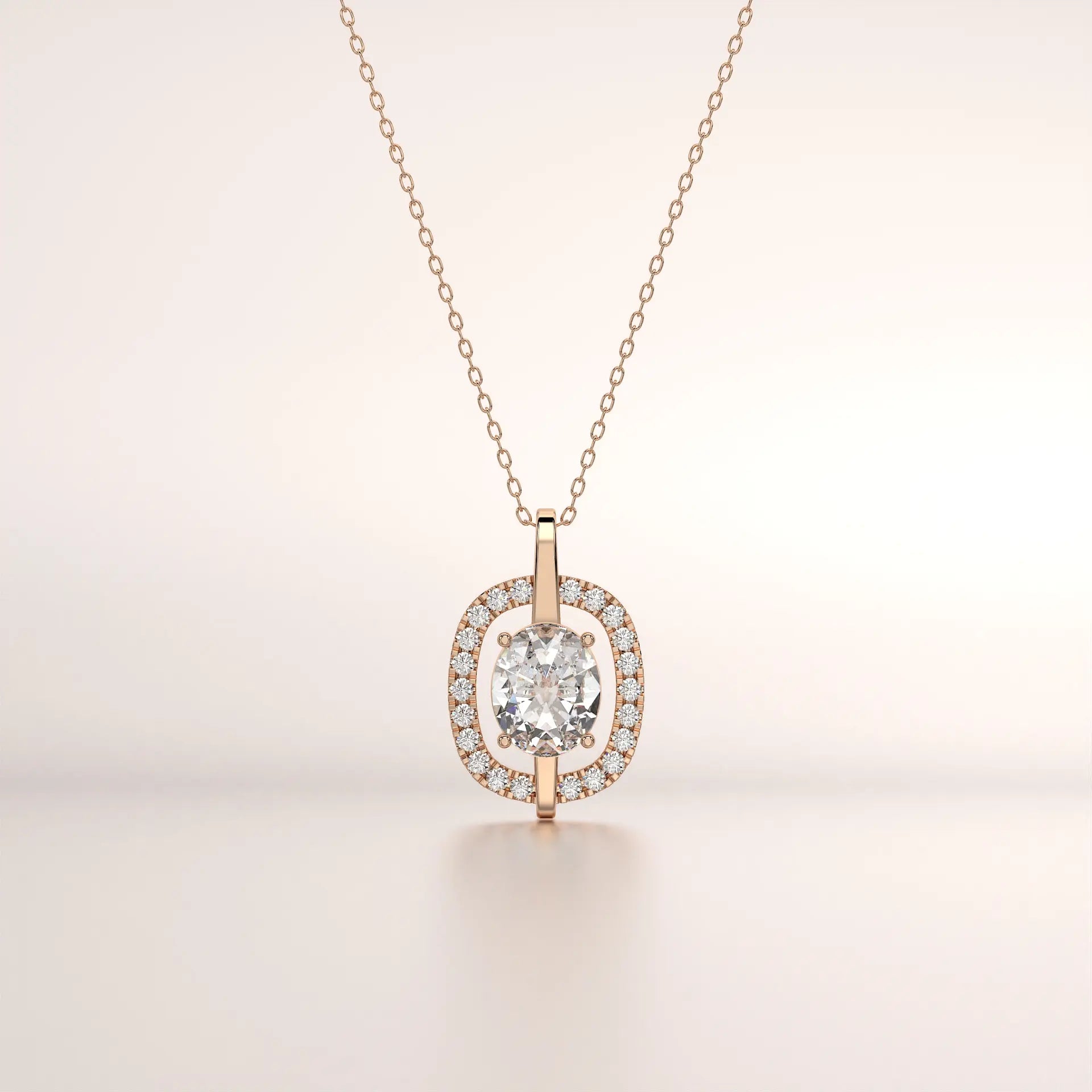 pendant halo diamond rose gold 14k front