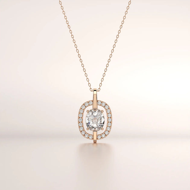 pendant halo diamond rose gold 14k front