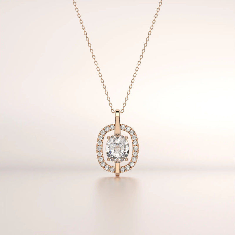 pendant halo diamond rose gold 14k front