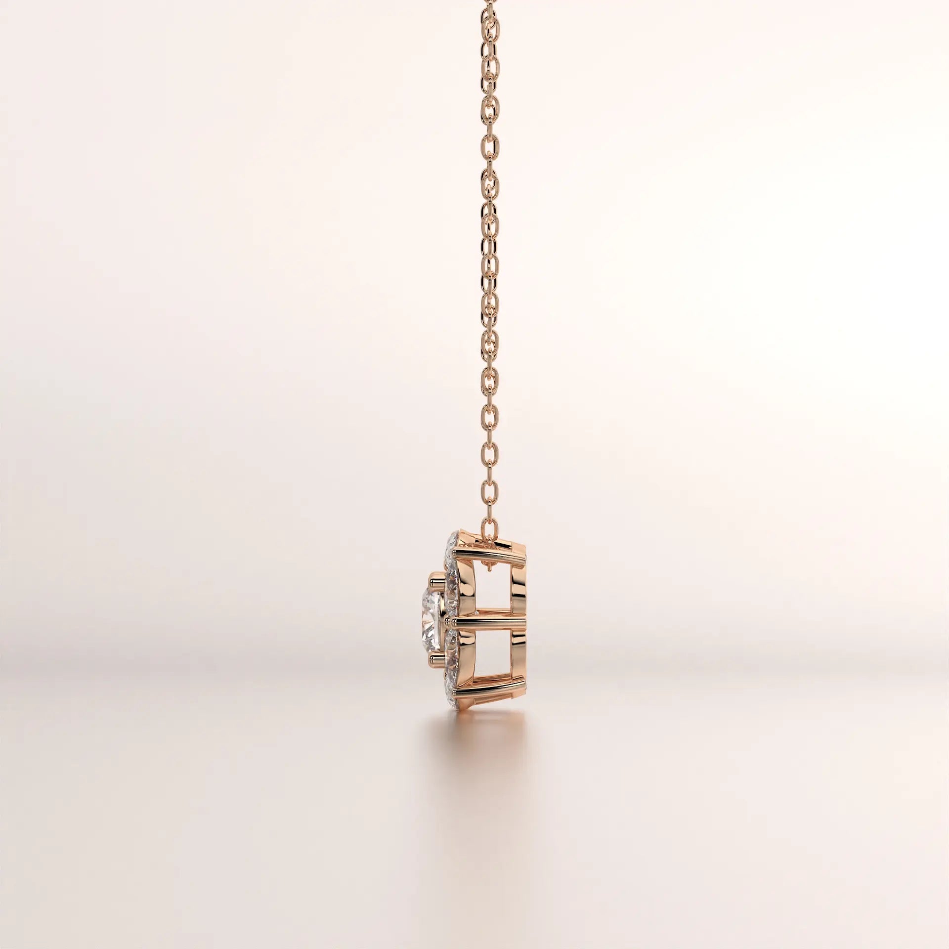 pendant halo diamond rose gold 14k side