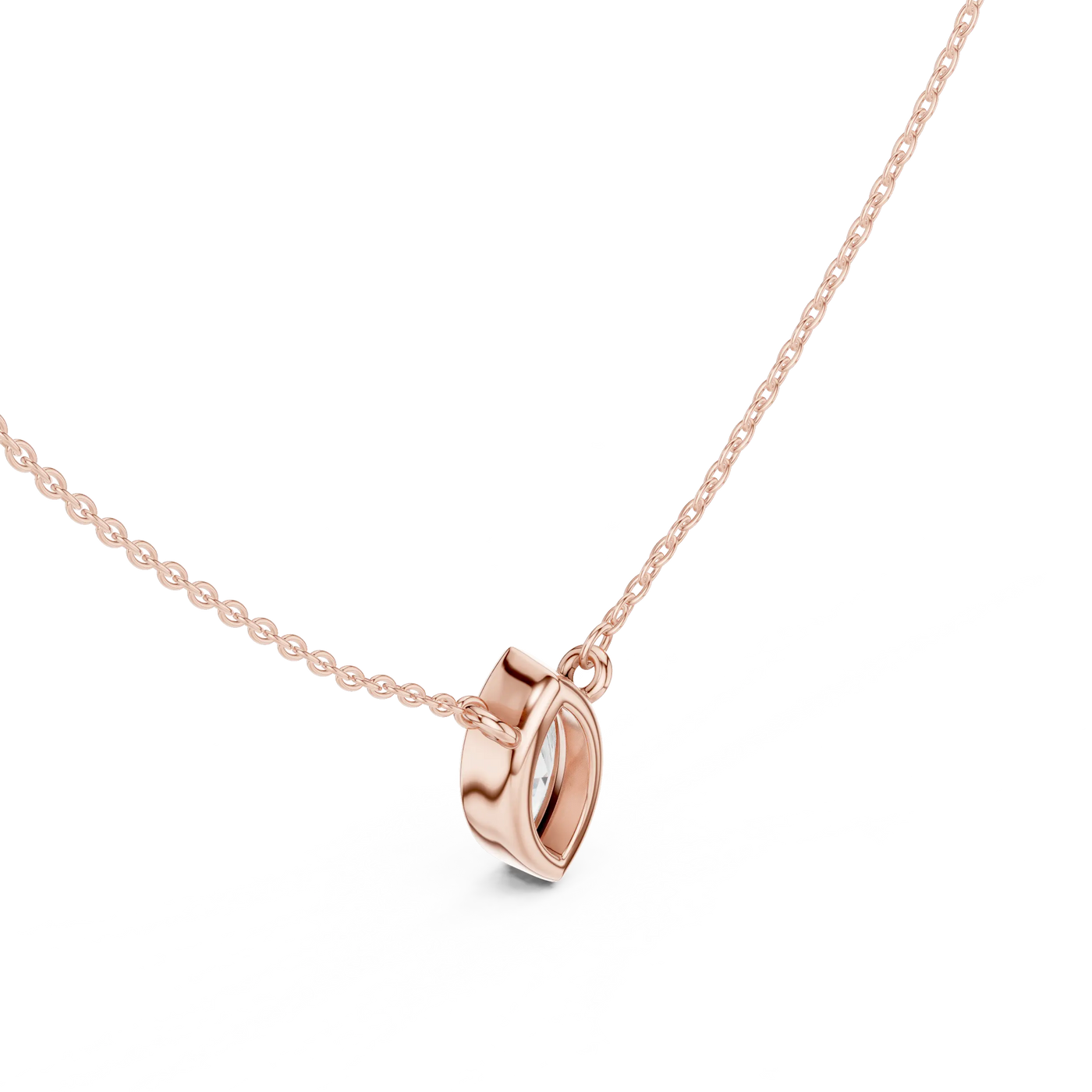 Flat-Lay: Heart Diamond Pendant with Bezel Setting in 14k Rose Gold - Lab Grown - Driona Jewels
