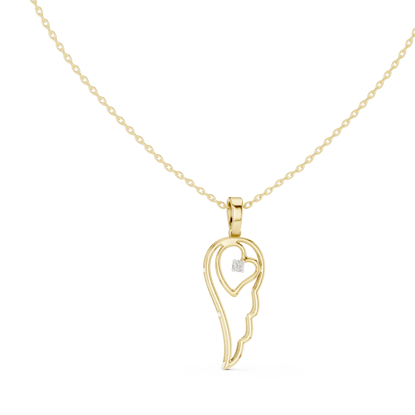 Front-View: Heart Diamond Pendant with Bezel Setting in 14k Yellow Gold - Lab Grown - Driona Jewels