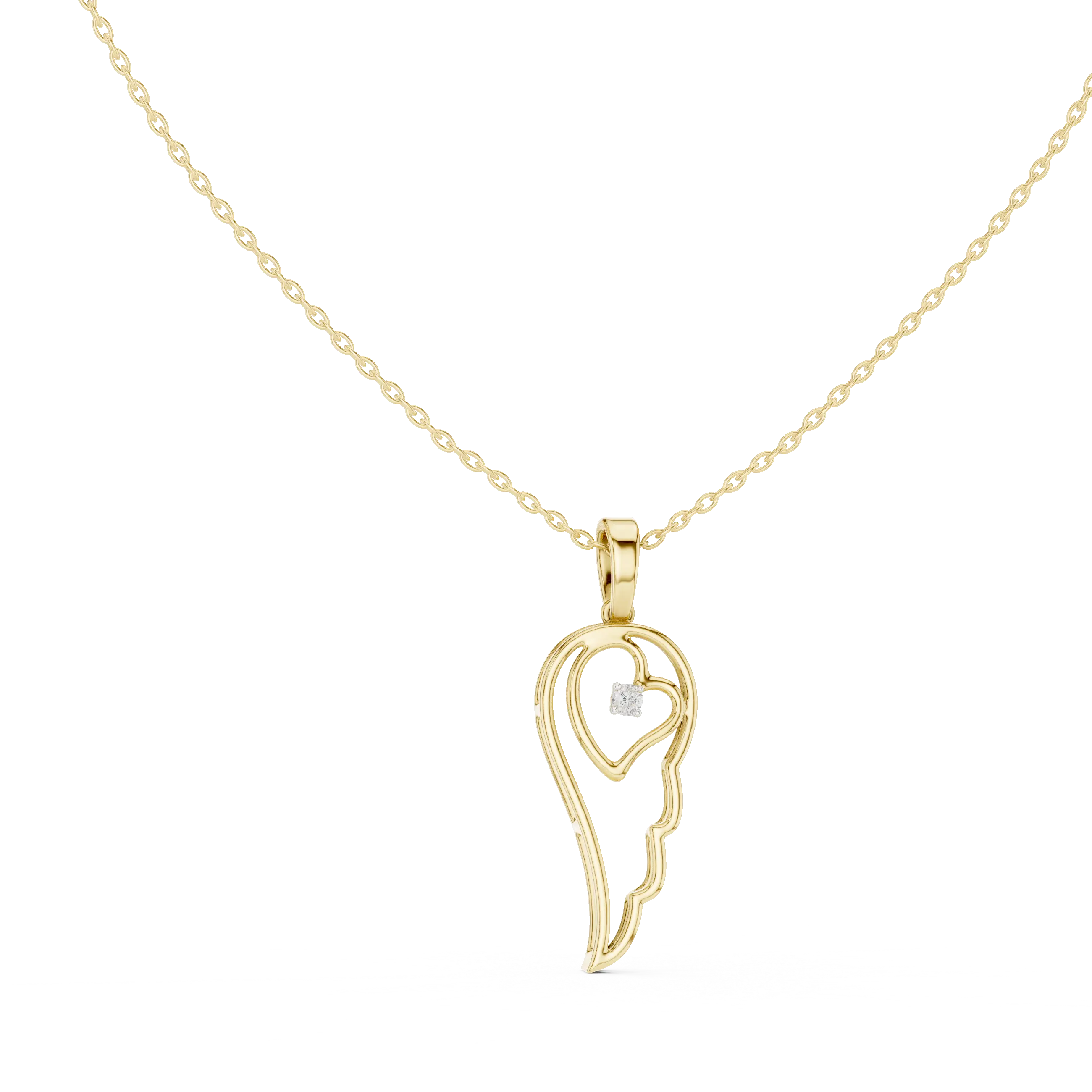 Front-View: Heart Diamond Pendant with Bezel Setting in 14k Yellow Gold - Lab Grown - Driona Jewels