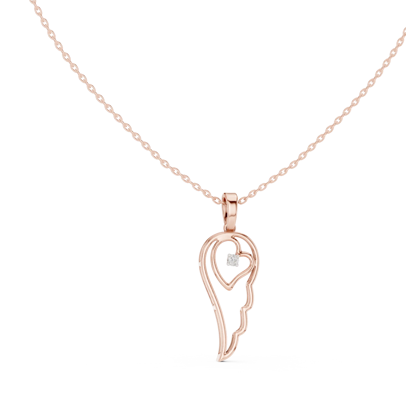 Front-View: Heart Diamond Pendant with Pave Setting in 14k Rose Gold - Lab Grown - Driona Jewels