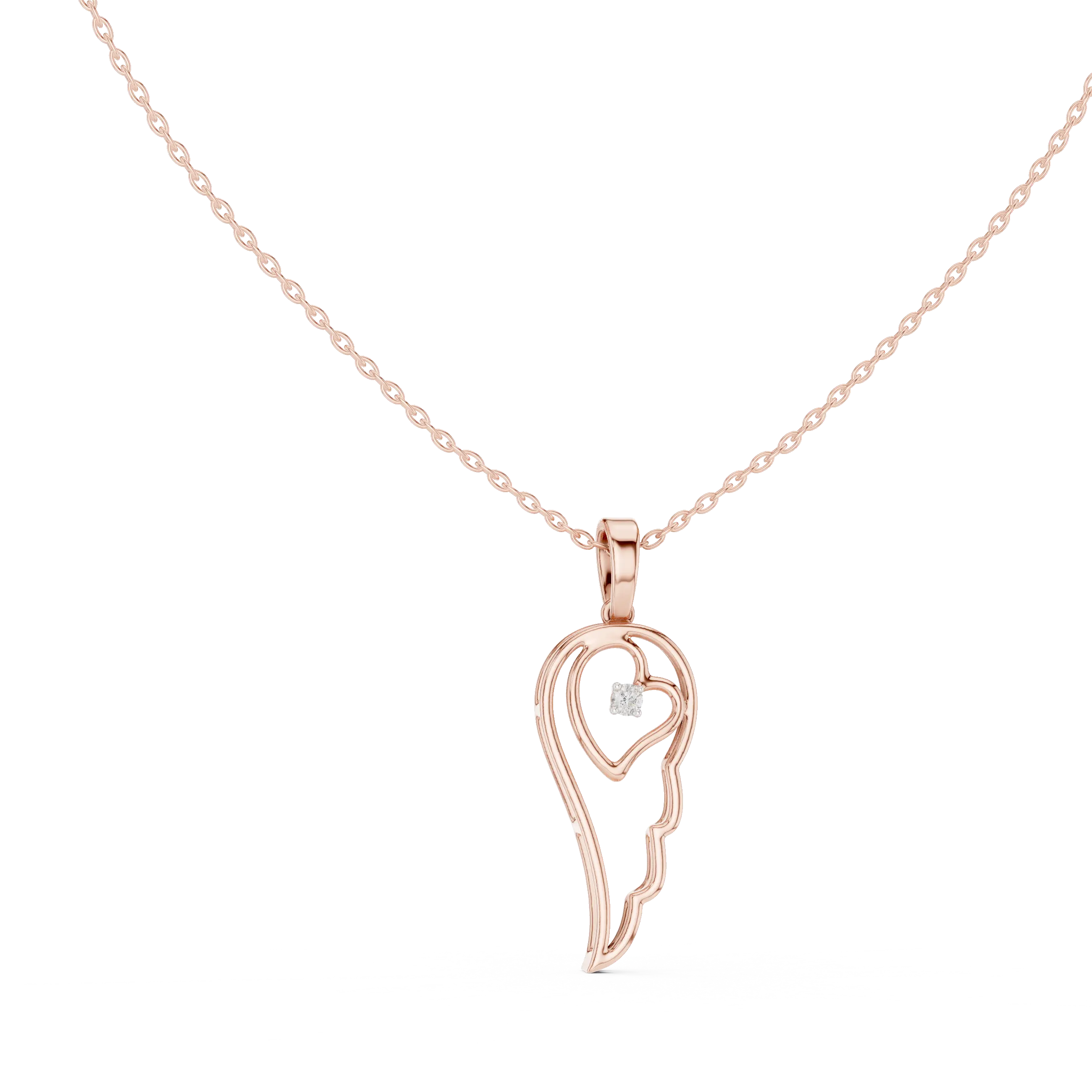 Front-View: Heart Diamond Pendant with Pave Setting in 14k Rose Gold - Lab Grown - Driona Jewels