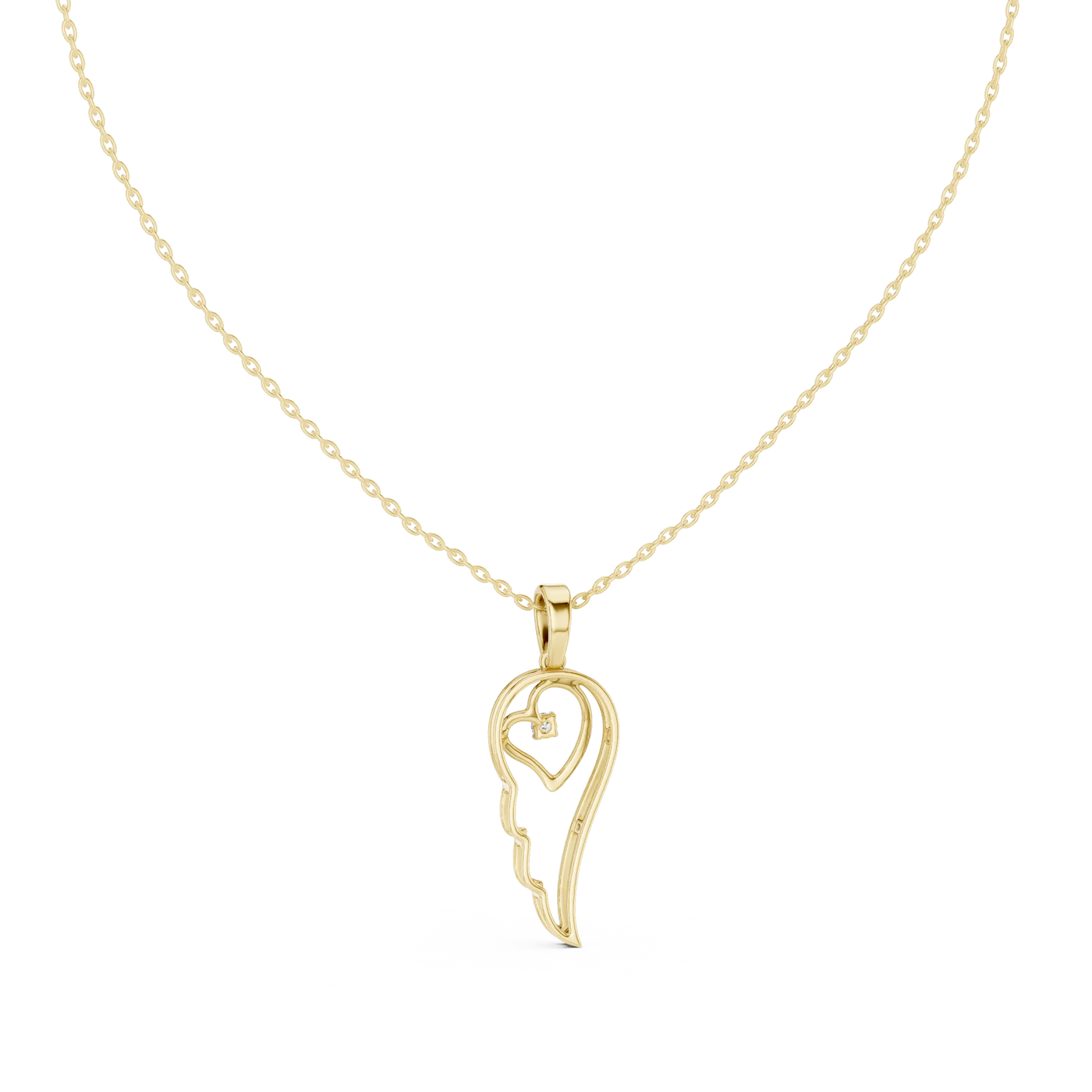 Front-View: Heart Diamond Pendant with Prong Setting in 14k Yellow Gold - Lab Grown - Driona Jewels