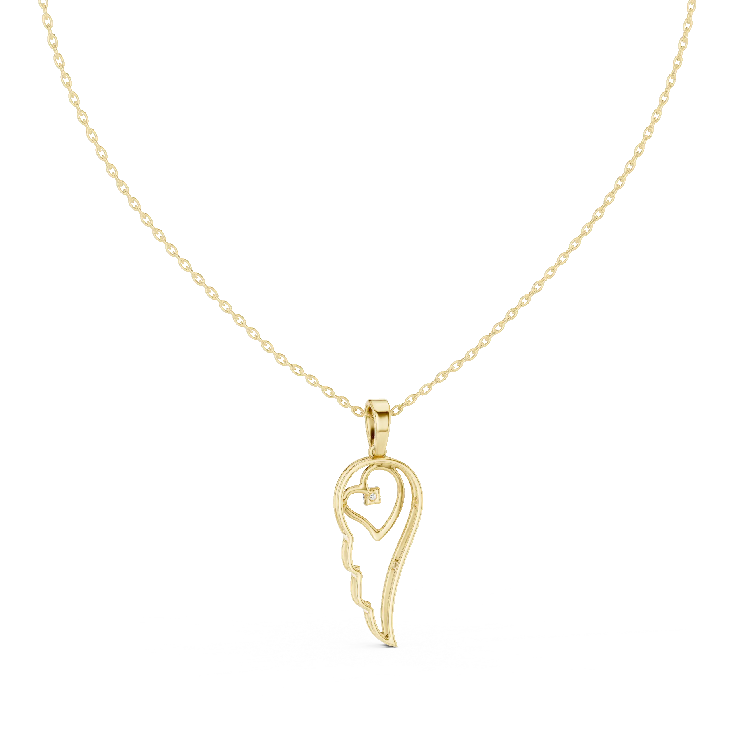 Front-View: Heart Diamond Pendant with Prong Setting in 14k Yellow Gold - Lab Grown - Driona Jewels