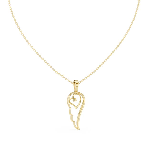 Front-View: Heart Diamond Pendant with Prong Setting in 14k Yellow Gold - Lab Grown - Driona Jewels
