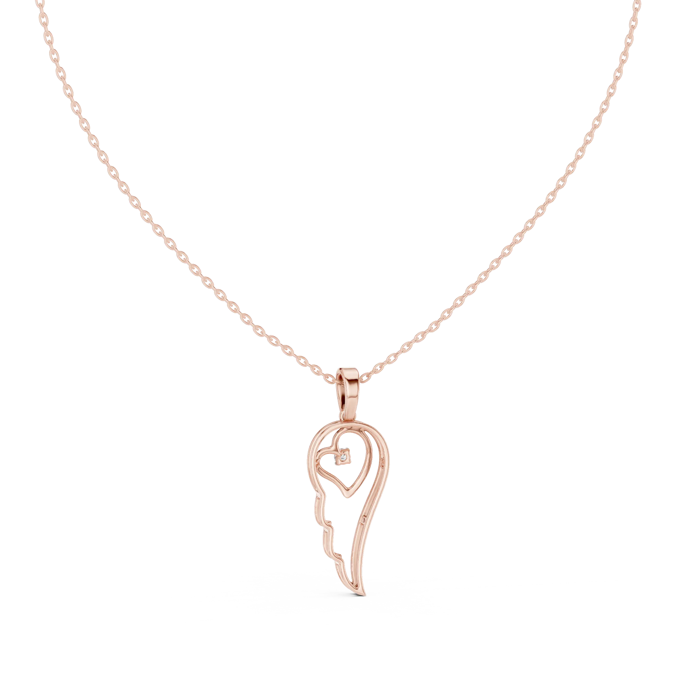 Front-View: Heart Diamond Pendant with Solitaire Setting in 14k Rose Gold - Lab Grown - Driona Jewels