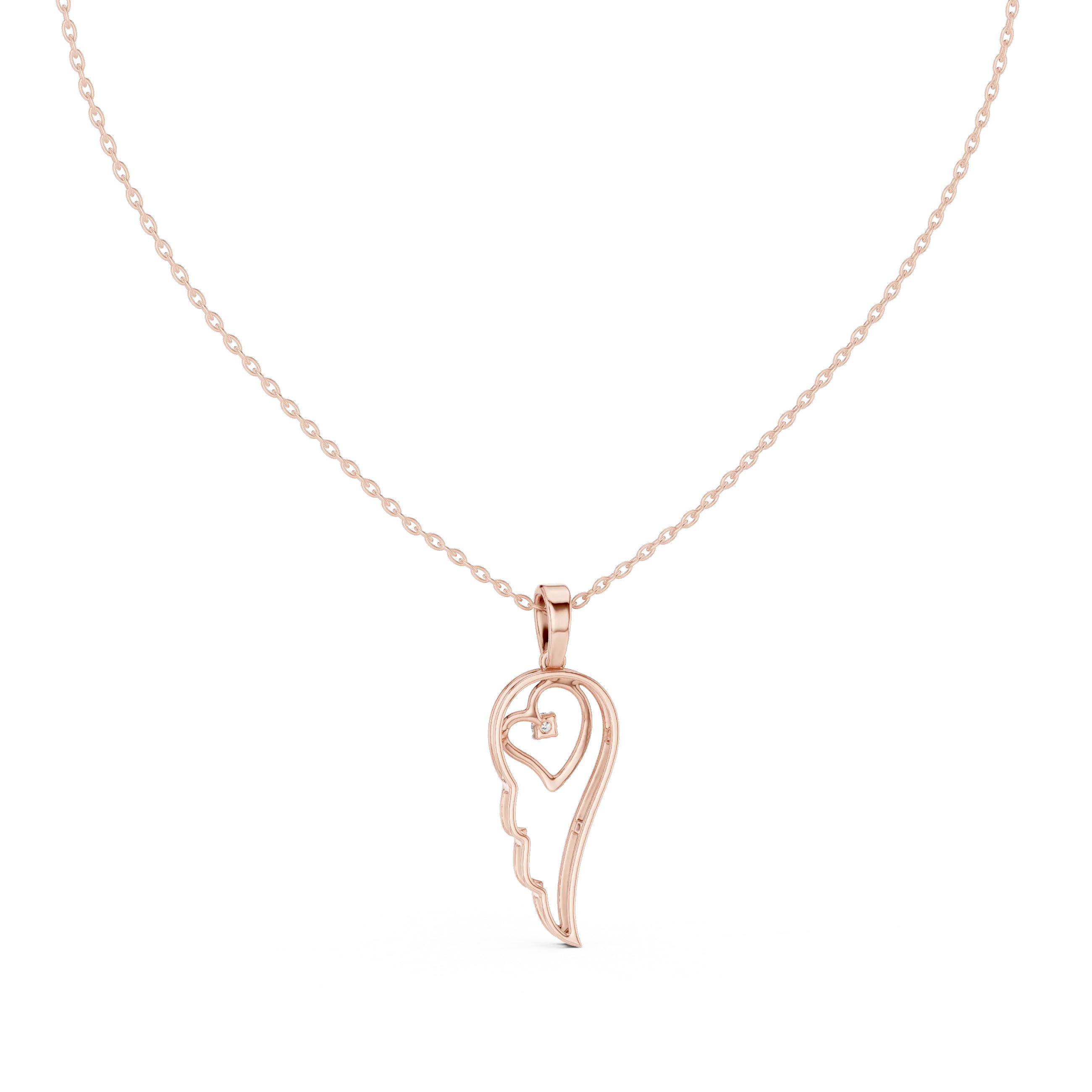 Front-View: Heart Diamond Pendant with Solitaire Setting in 14k Rose Gold - Lab Grown - Driona Jewels