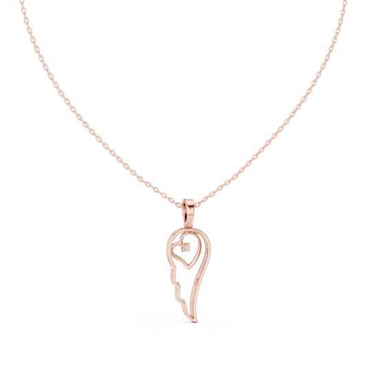 Front-View: Heart Diamond Pendant with Solitaire Setting in 14k Rose Gold - Lab Grown - Driona Jewels