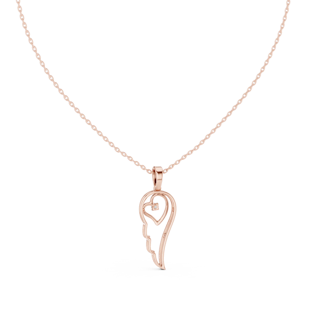 Front-View: Heart Diamond Pendant with Solitaire Setting in 14k Rose Gold - Lab Grown - Driona Jewels