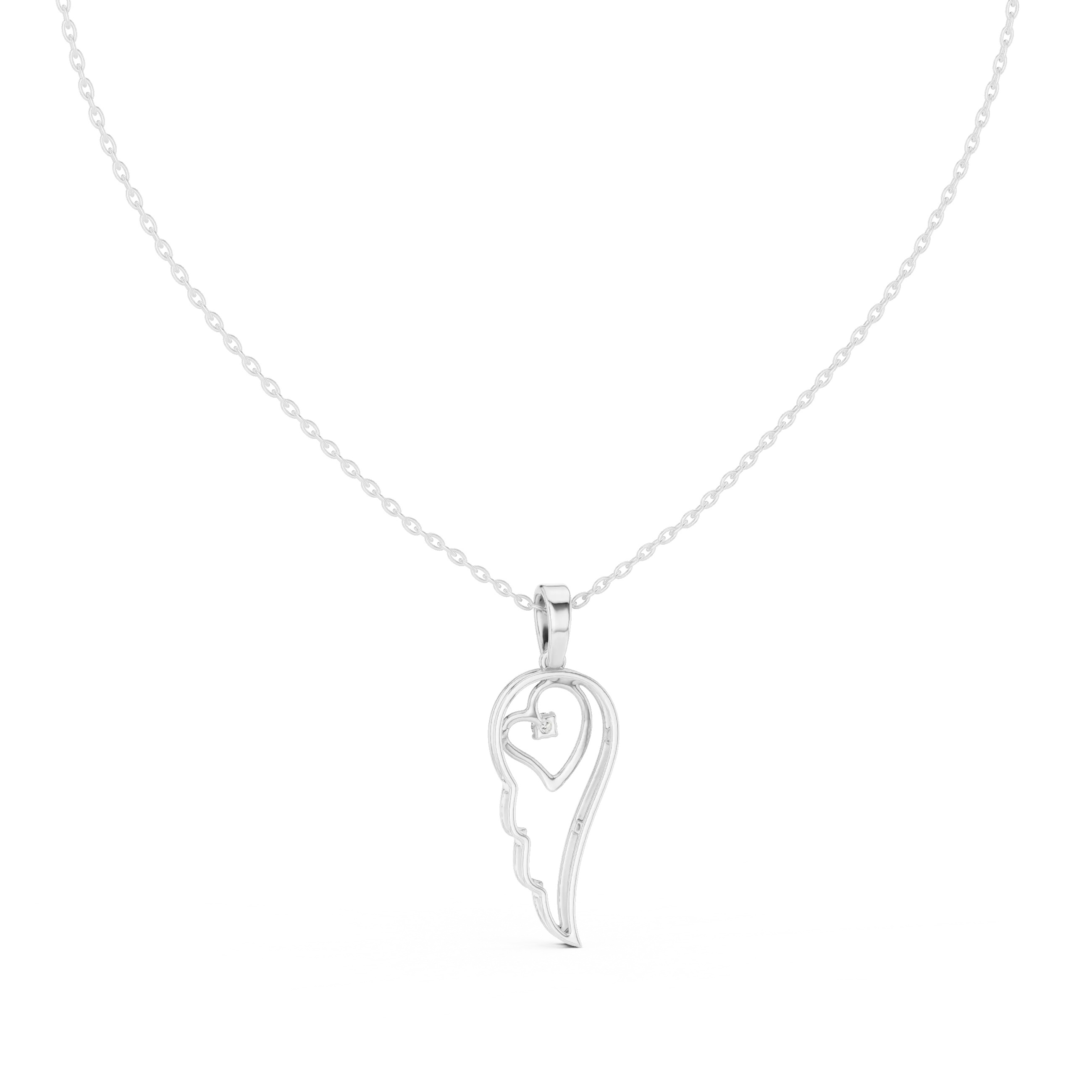 Front-View: Heart Diamond Pendant with Solitaire Setting in 14k White Gold - Lab Grown - Driona Jewels